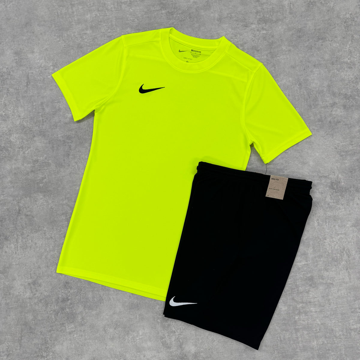 NIKE DRI FIT SET VOLT & BLACK - T SHIRT & SHORTS